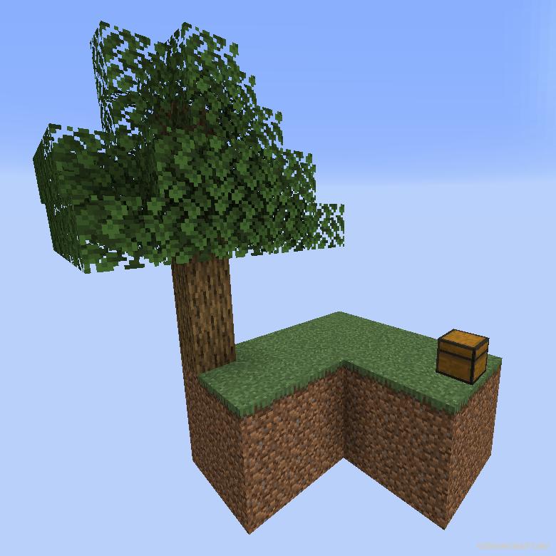 Пример острова в Skyblock Builder с сундуками и базовыми блоками
