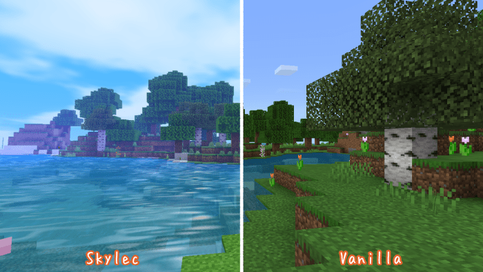 Закат в Minecraft с шейдерами, показывающий красивые отражения в воде