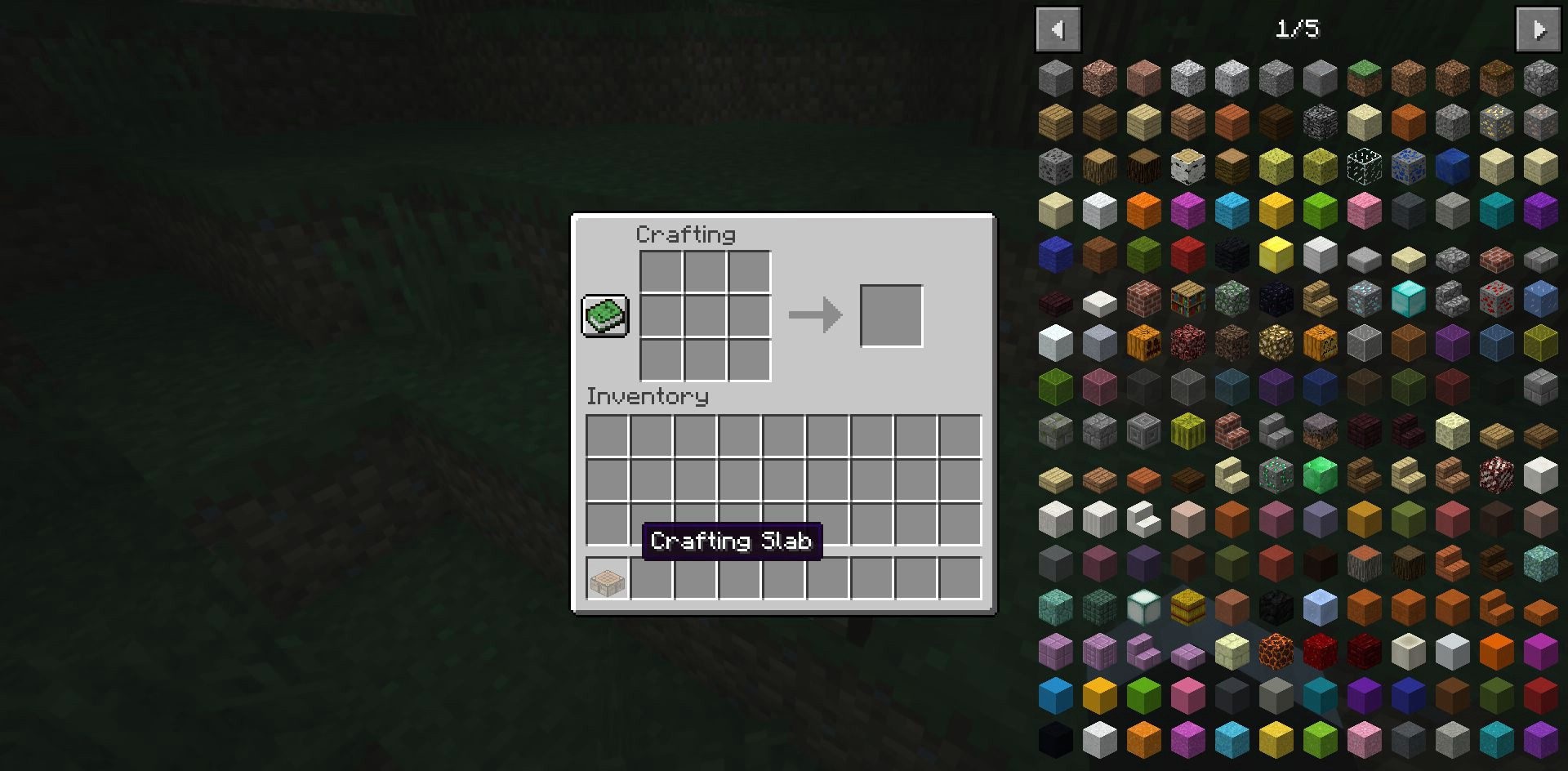 Интерфейс станка для резки плит в Minecraft с модом Slab Machine