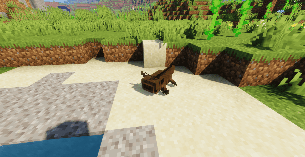 Улучшенные аксолотли в подводных пещерах Minecraft