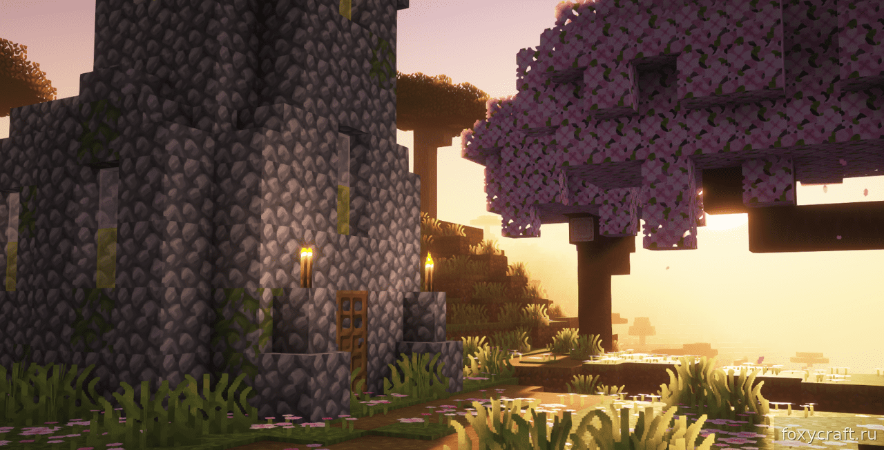 Ночной пейзаж в Minecraft с красивыми текстурами Smooth Craft