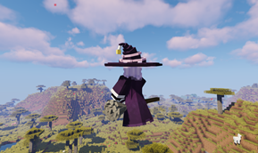 Закат в Minecraft над океаном с лодкой и маяком на горизонте