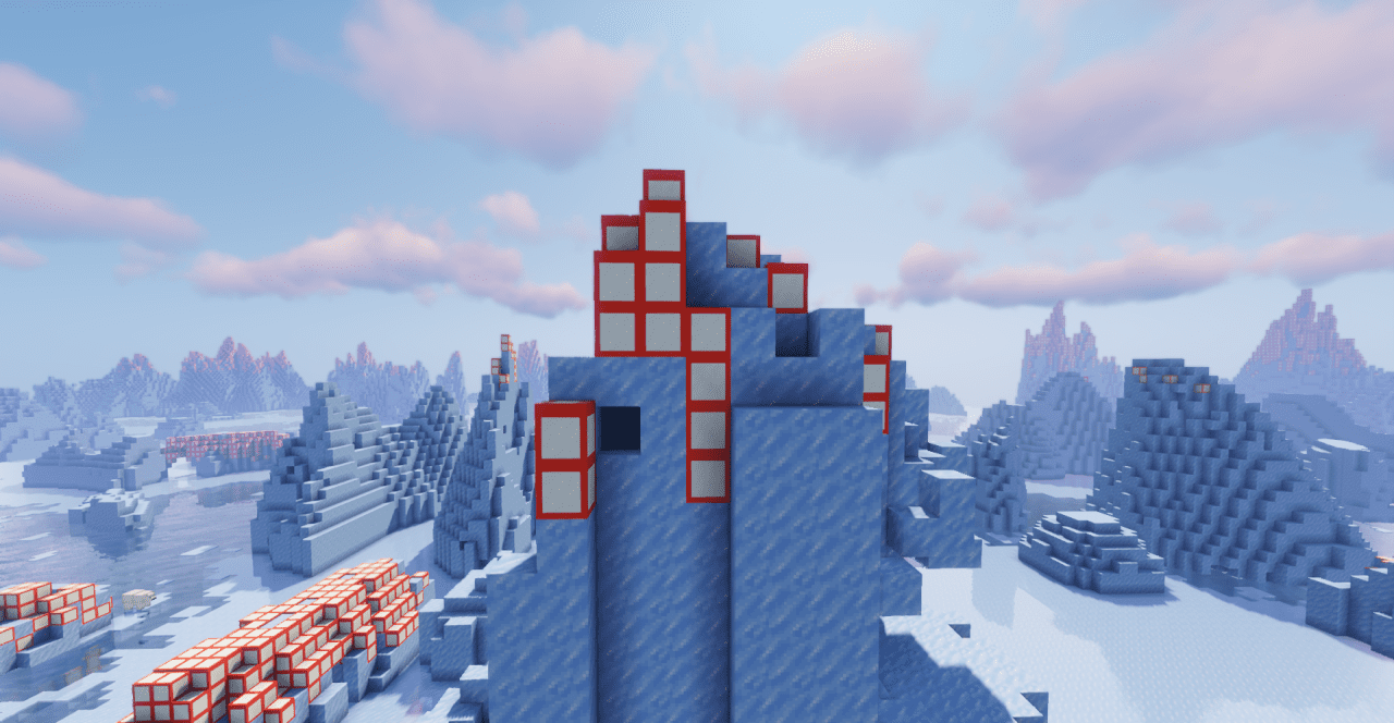 Зимний пейзаж в Minecraft с модом Snow Borders и реалистичным освещением