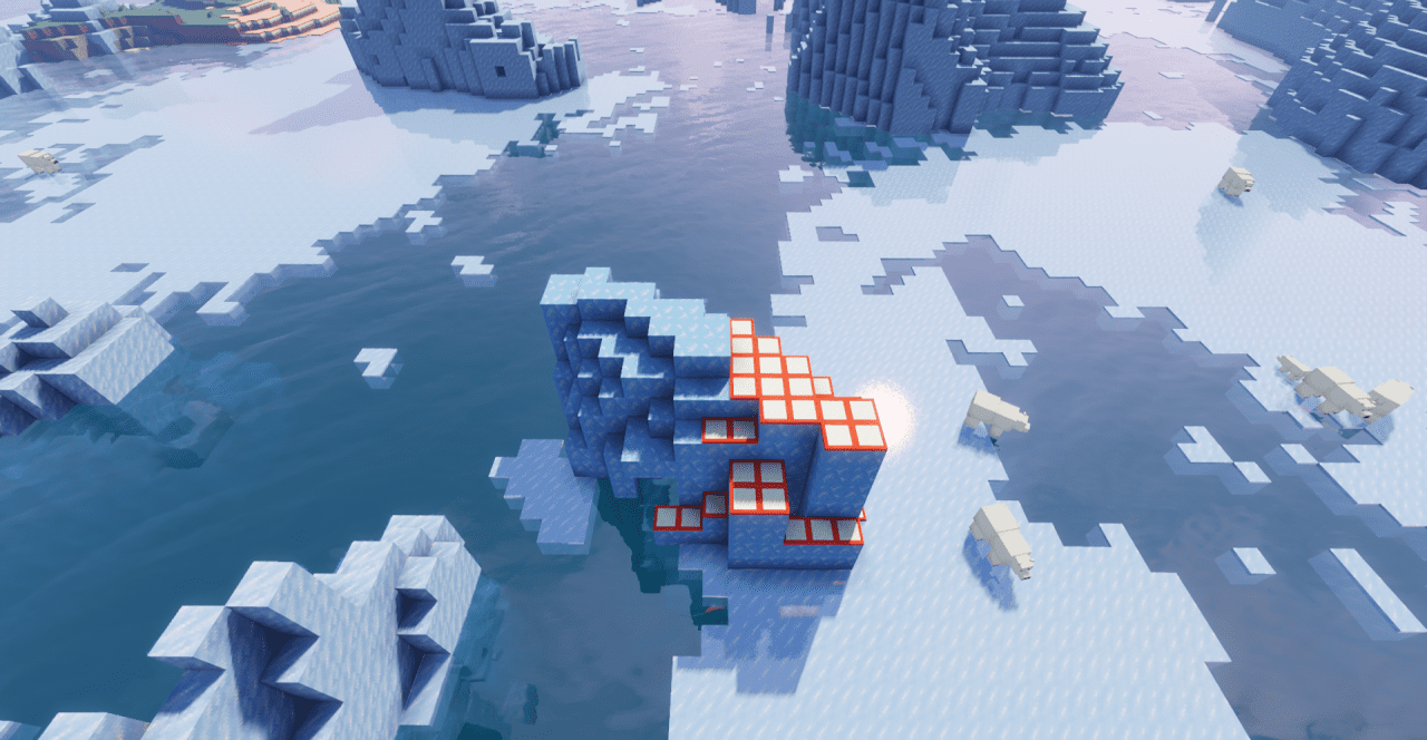 Детализированные сугробы и снежные блоки в Minecraft с модом Snow Borders