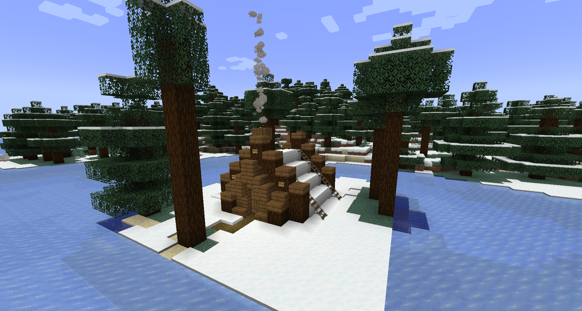 Внутренний вид палатки с полезными предметами для выживания в Minecraft