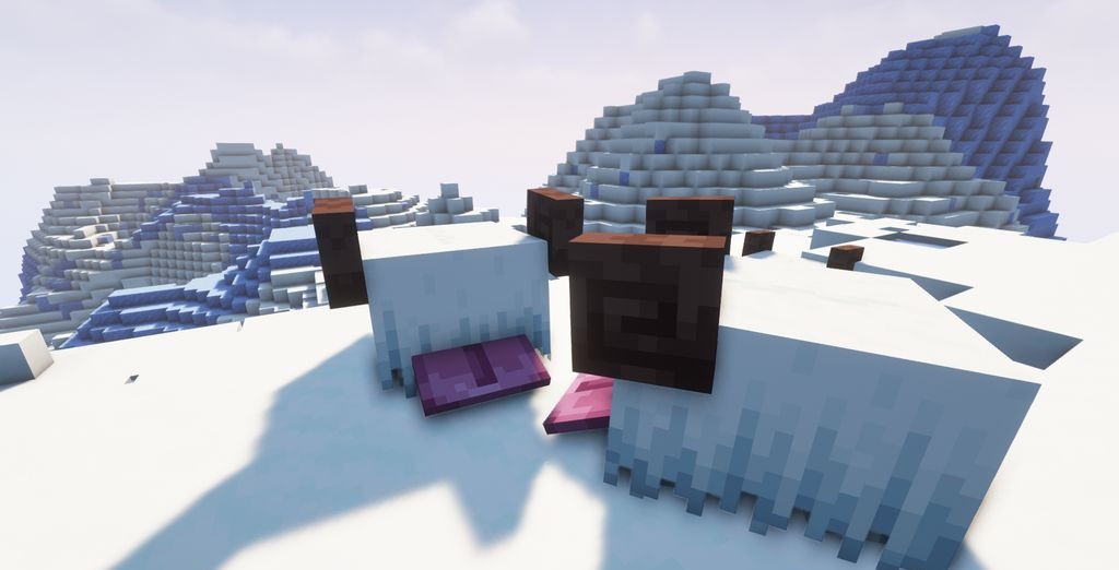 Snuffles прячется за снежными блоками в Minecraft