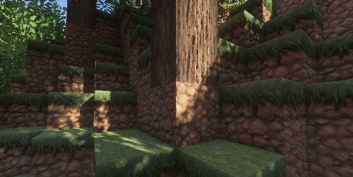 Деревня в Minecraft с шейдерами Sonic Ethers, красивым закатом и реалистичной листвой