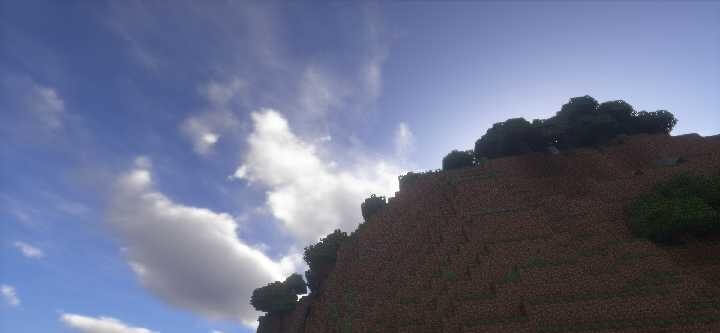 Горный пейзаж в Minecraft с реалистичными текстурами благодаря шейдерам