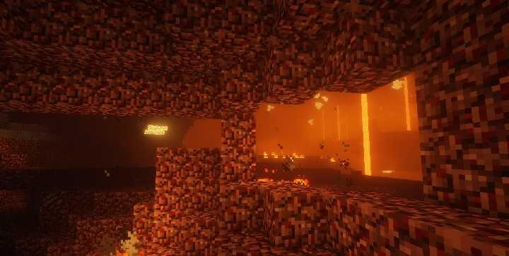 Ночной пейзаж в Minecraft с улучшенными эффектами освещения от шейдеров