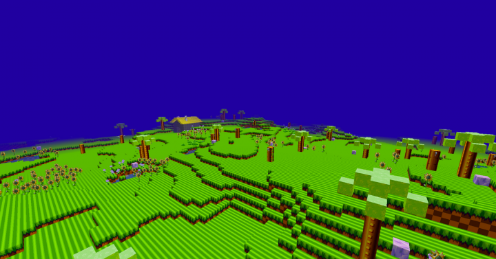 Персонаж Соник бежит по зеленым холмам в моде SoniCraft