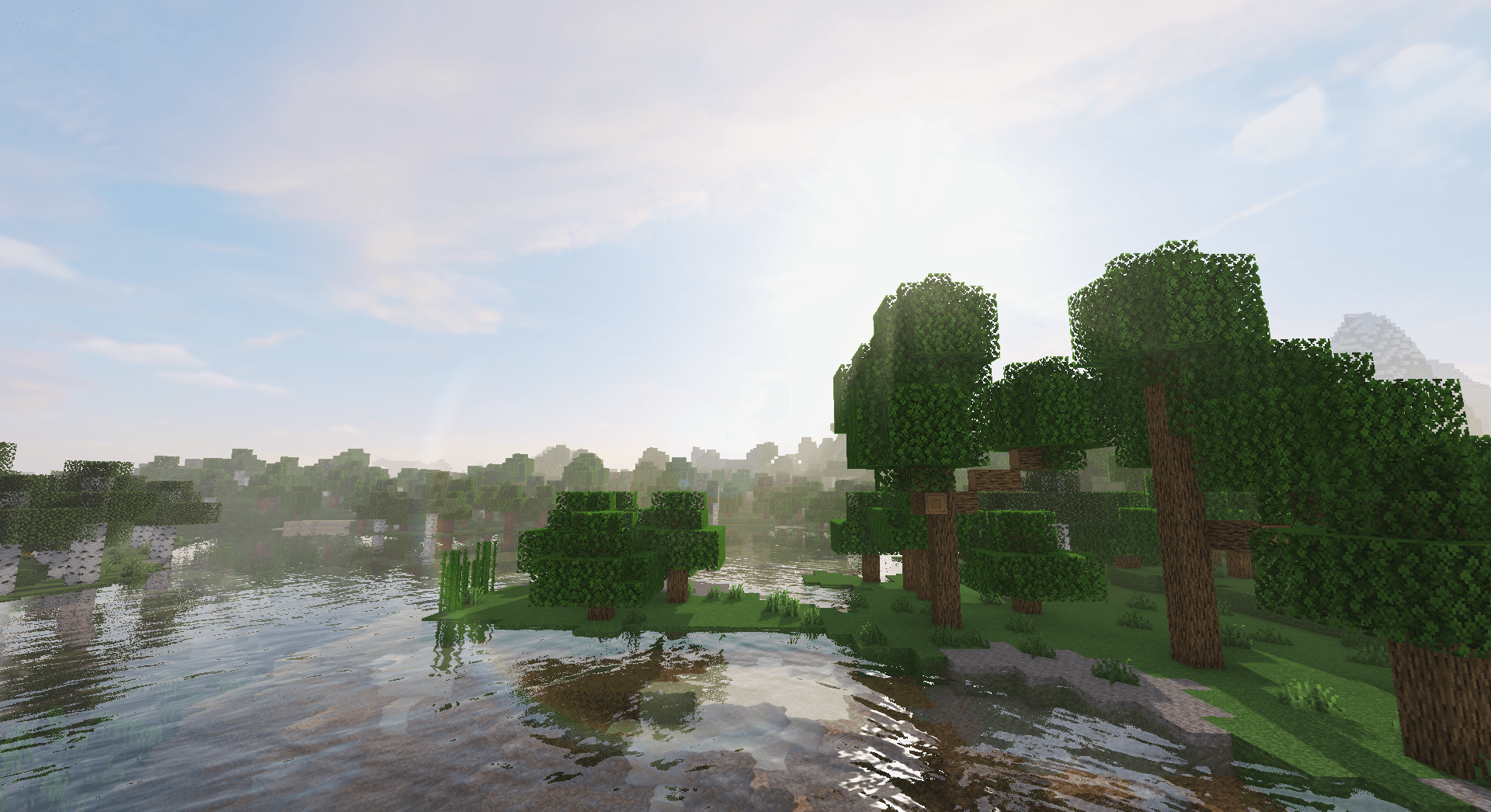 Ночной пейзаж Minecraft с шейдерами SORA, звёздное небо и динамическое освещение