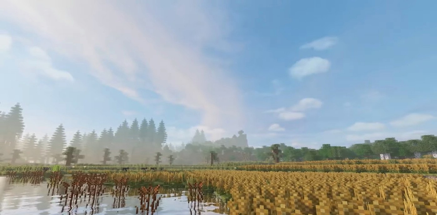 Ночной пейзаж в Minecraft с реалистичным освещением от мода SORA