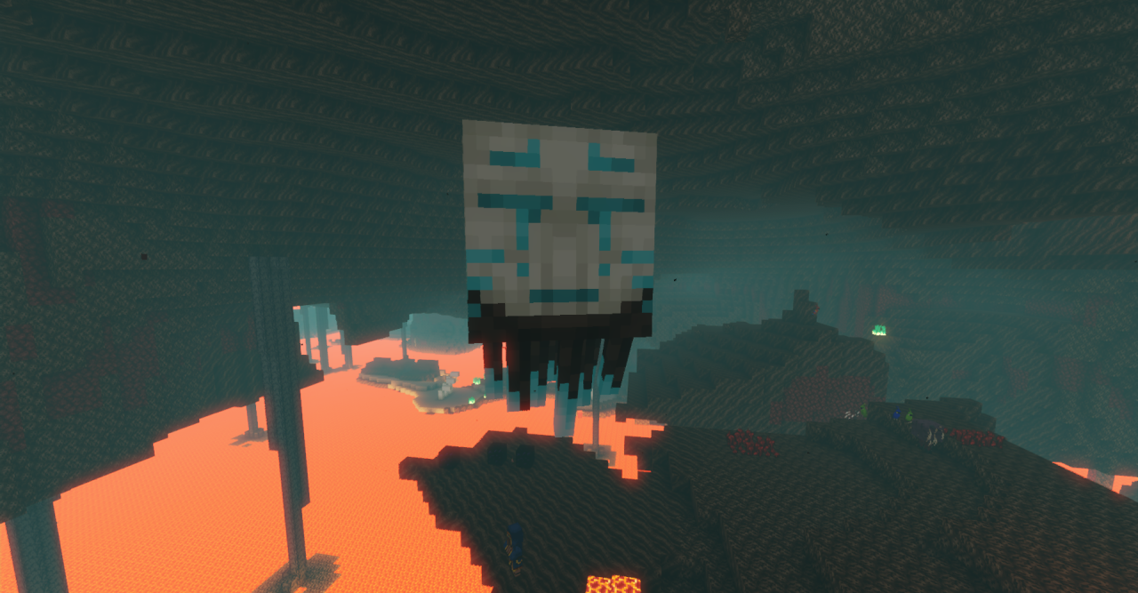 Гаст из Minecraft с новым дизайном в полете над лавой