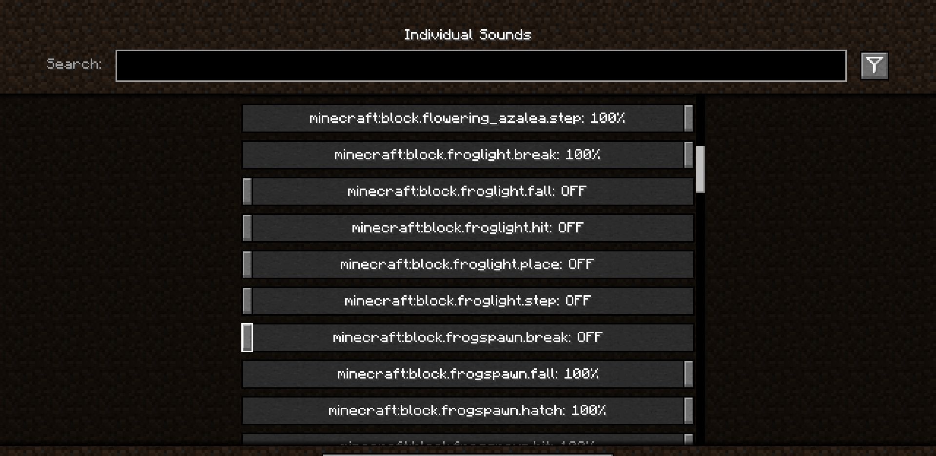 Пример настройки громкости шагов и звуков блоков в Minecraft через Sound Controller
