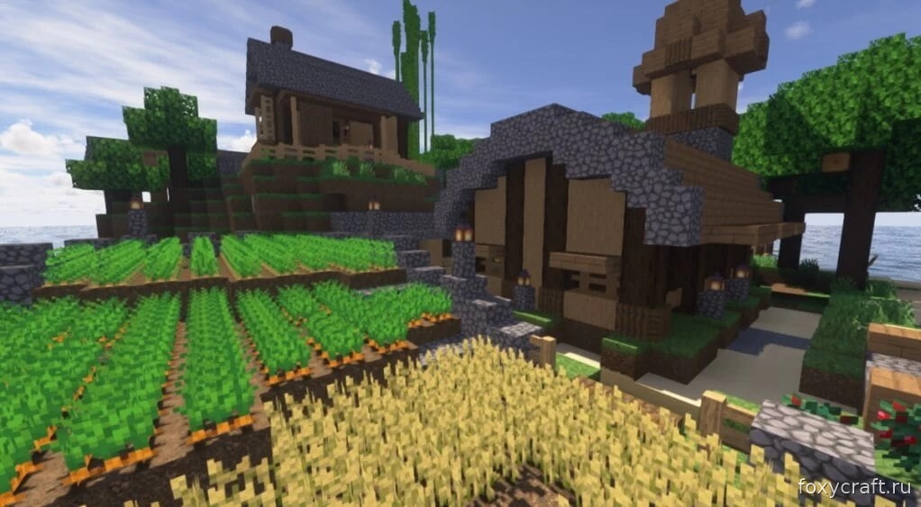 Горный биом в Minecraft с шейдерами, реалистичные тени и текстуры