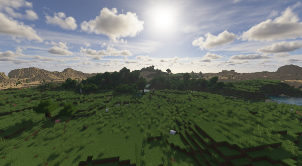 Красивый пейзаж в Minecraft с шейдерами Spectrum