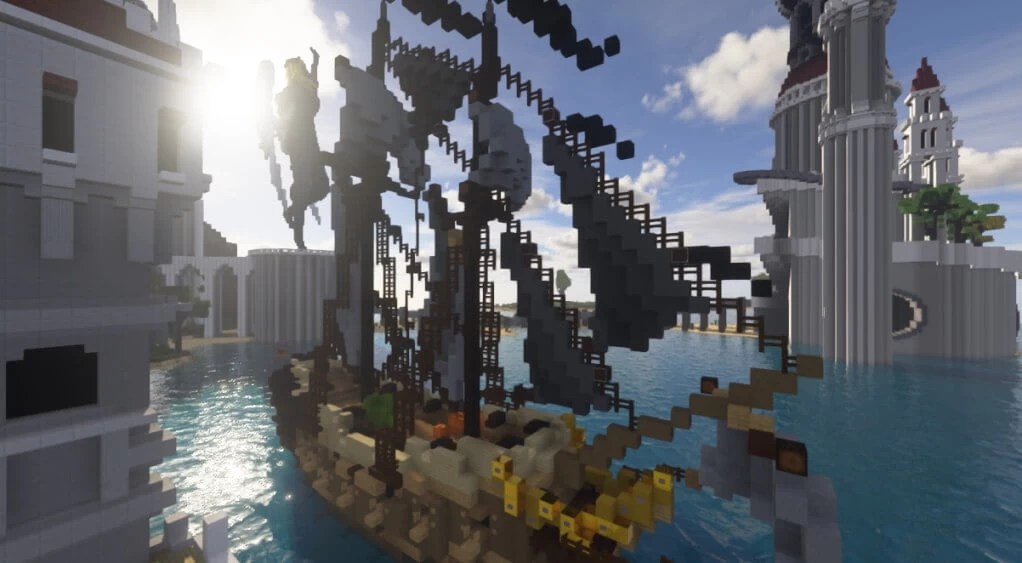 Край (The End) в Minecraft с шейдерами, дракон и кристаллы