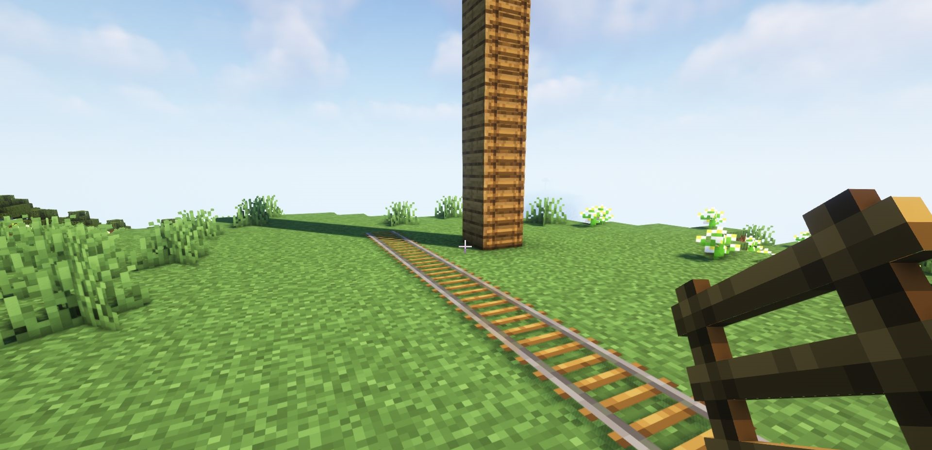 Пример использования Speed Building для быстрого создания железной дороги в Minecraft