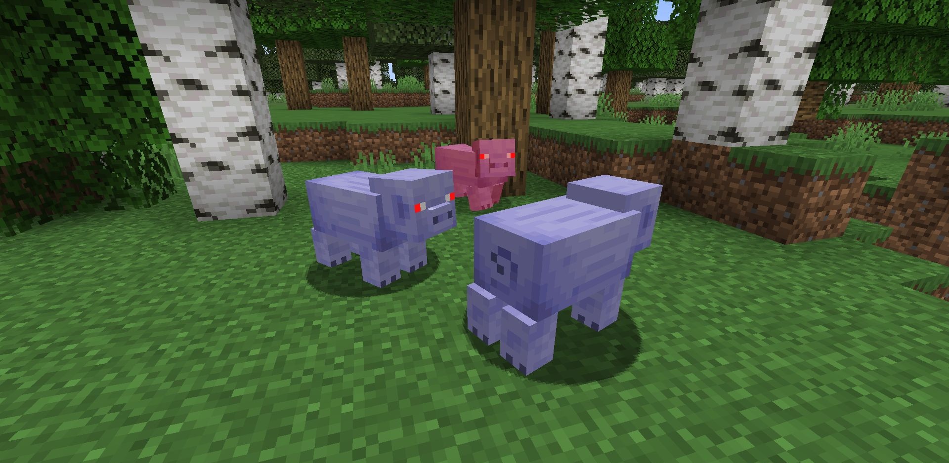 Ночной биом с синими свиньями-пауками в Minecraft после установки Spider Pig Mod