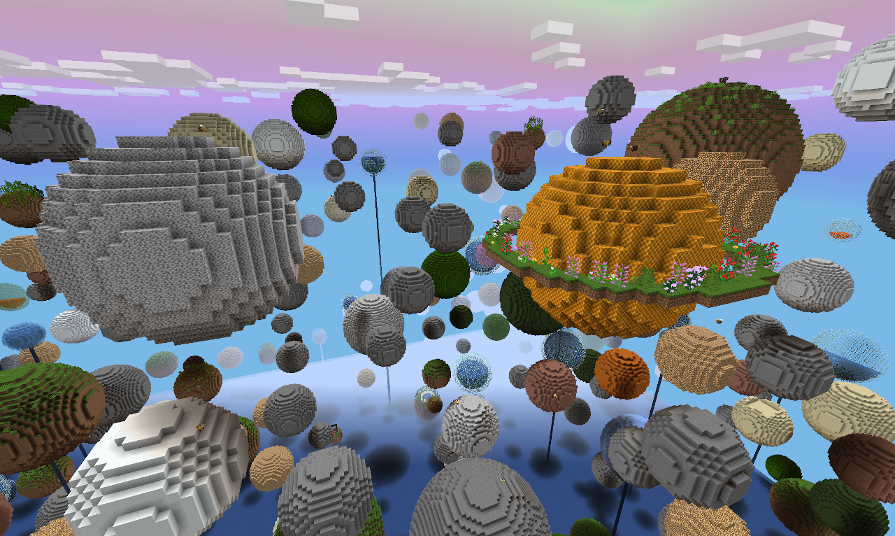 Ночное небо в Minecraft с мерцающими звёздами и луной