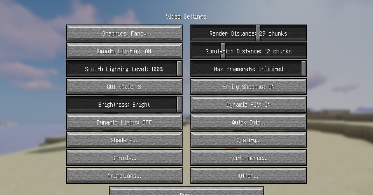 Пример интерфейса Minecraft с установленным текстур-паком Stone Buttons