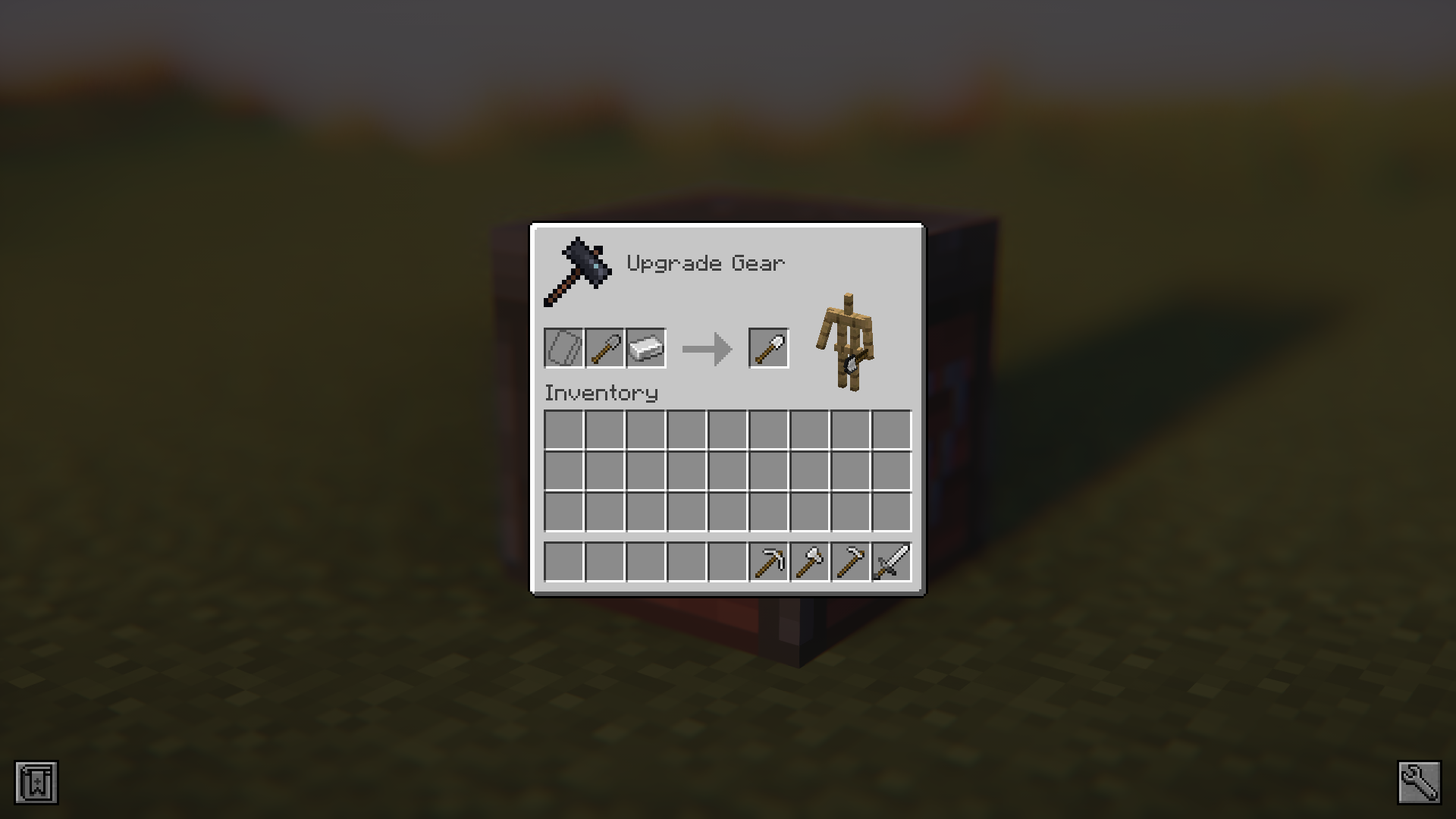 Интерфейс улучшения инструментов в Minecraft с отображением необходимых ресурсов