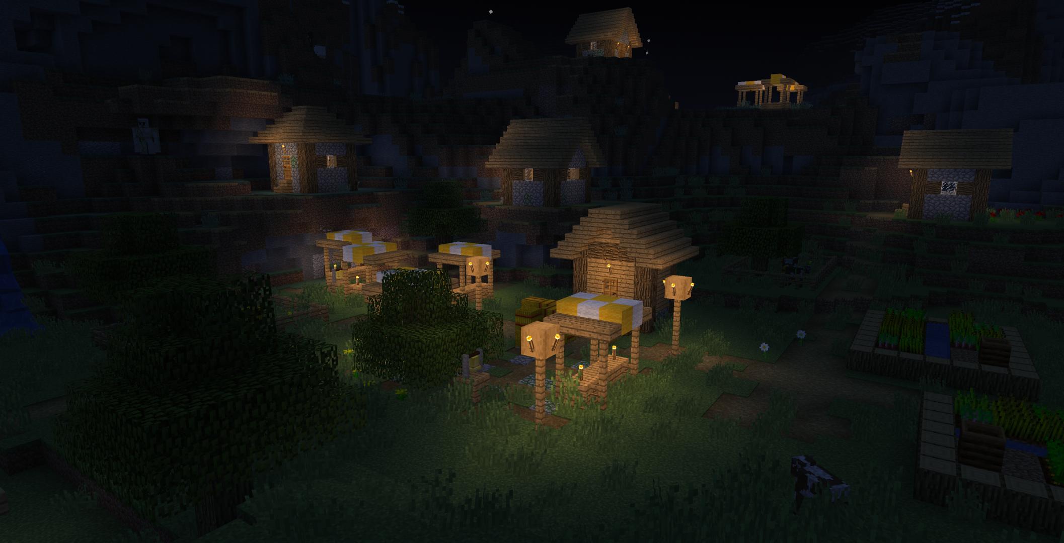 Деревня в Minecraft с улучшенной графикой благодаря шейдерам Stracciatella