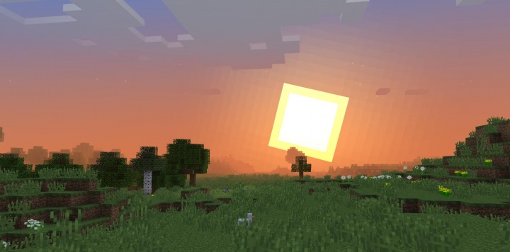 Закат в Minecraft с реалистичными тенями и отражениями от шейдеров