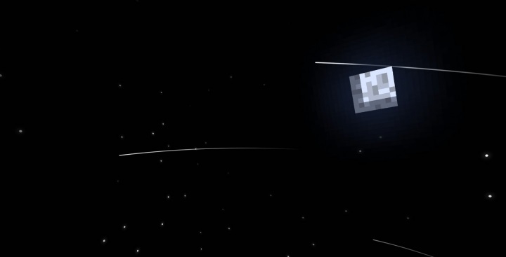 Ночной пейзаж в Minecraft с шейдером Stracciatella: звёзды и мягкое лунное освещение