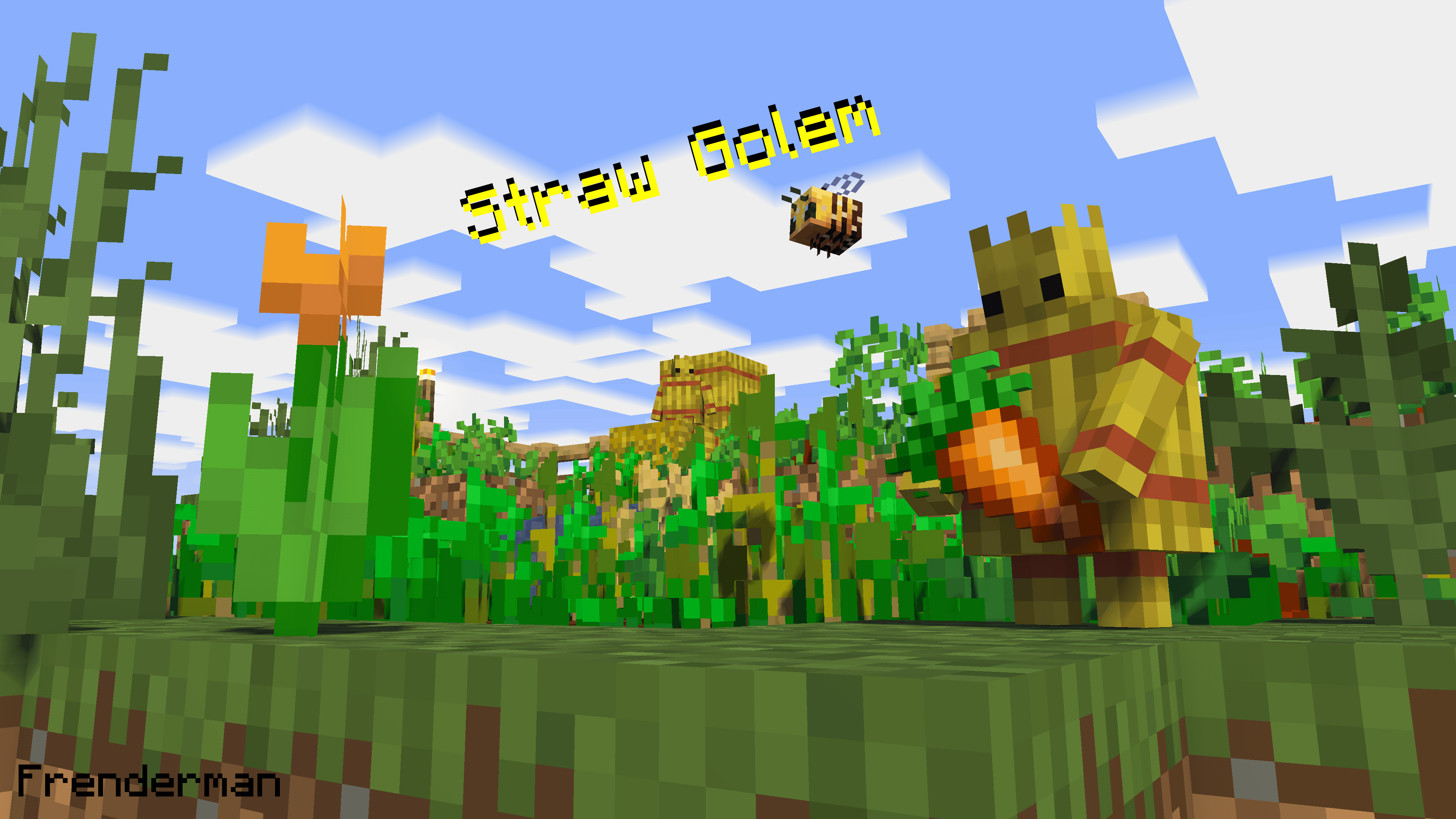 Соломенный голем в бою с зомби в Minecraft, демонстрирующий улучшенный ИИ