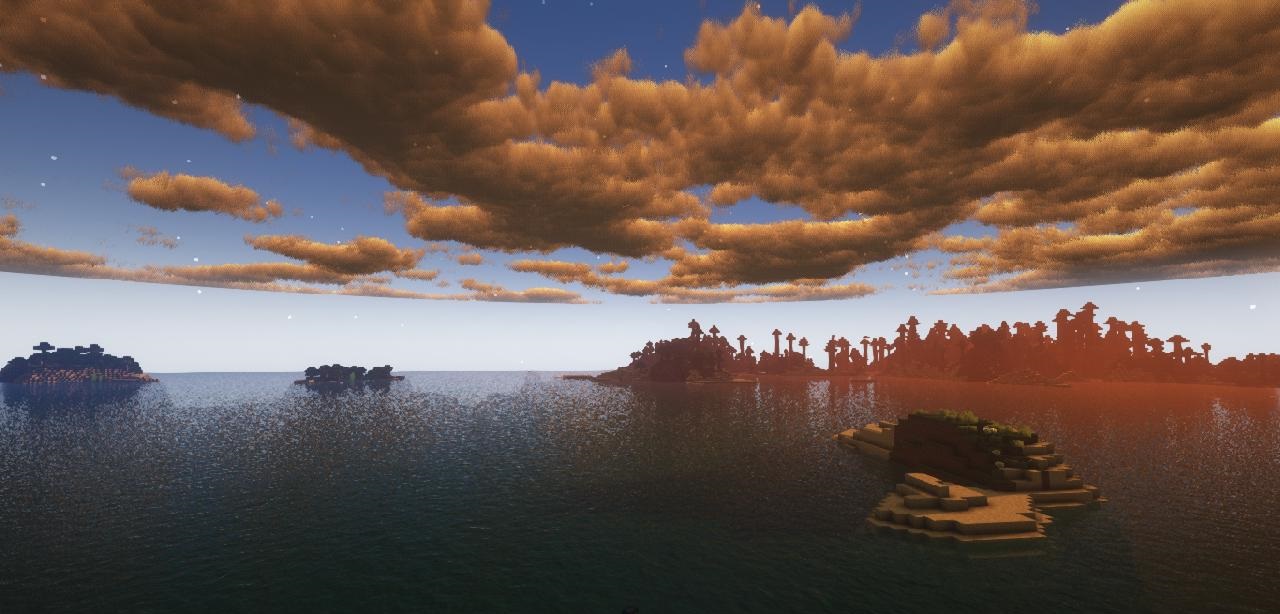 Фэнтезийный замок в Minecraft с шейдерами, демонстрирующий детализированную архитектуру