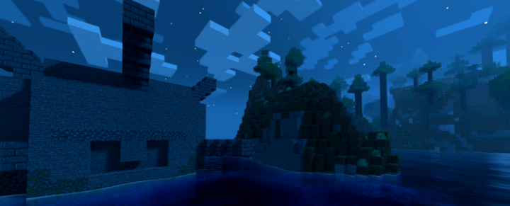 Подземелье в Minecraft с улучшенными шейдерами, показывающее детализированные текстуры блоков и освещение