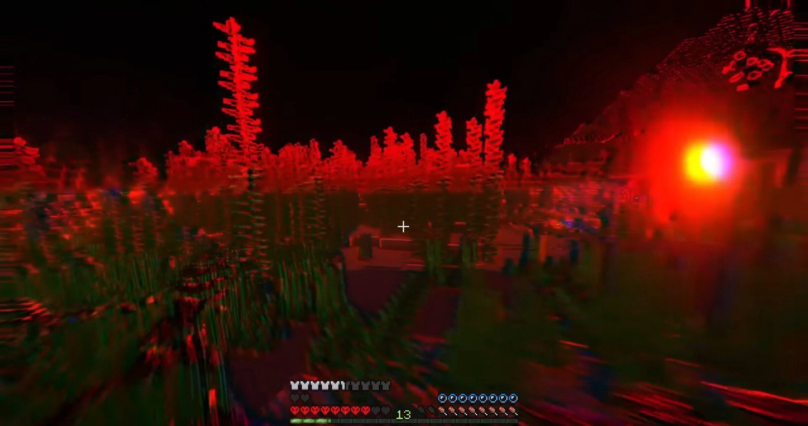 Скриншот Minecraft с шейдерами Super Ugly, демонстрирующий необычное освещение и текстуры