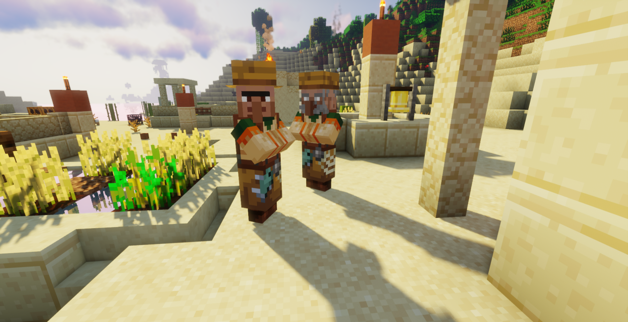 Скриншот Minecraft с новыми моделями жителей из текстур-пака T-Rav’s More Villagers