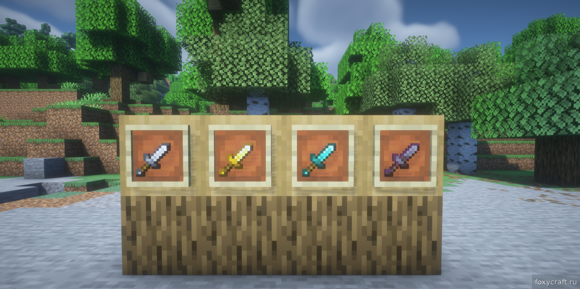 Сравнение разных типов оружия из мода Take’s Armory в инвентаре Minecraft