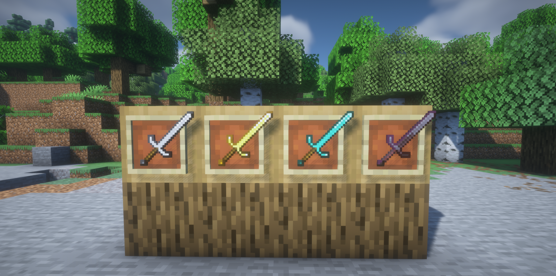 Финальный скриншот Take’s Armory: игрок держит катану в руках в мире Minecraft