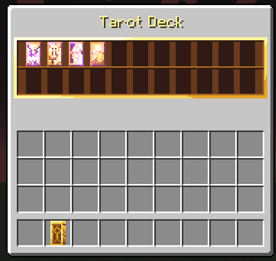 Интерфейс инвентаря с картами Таро в Minecraft
