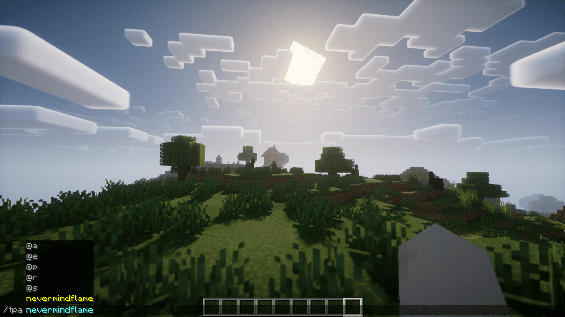 Пример использования команд телепортации в чате Minecraft