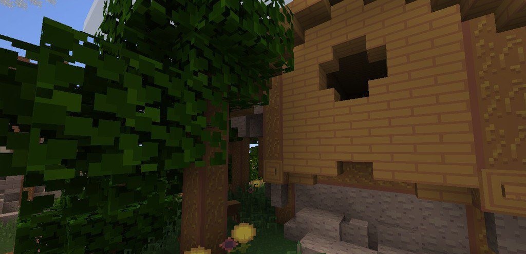 Скриншот текстур-пака Teyemas в Minecraft с обновлёнными текстурами деревьев и ландшафта