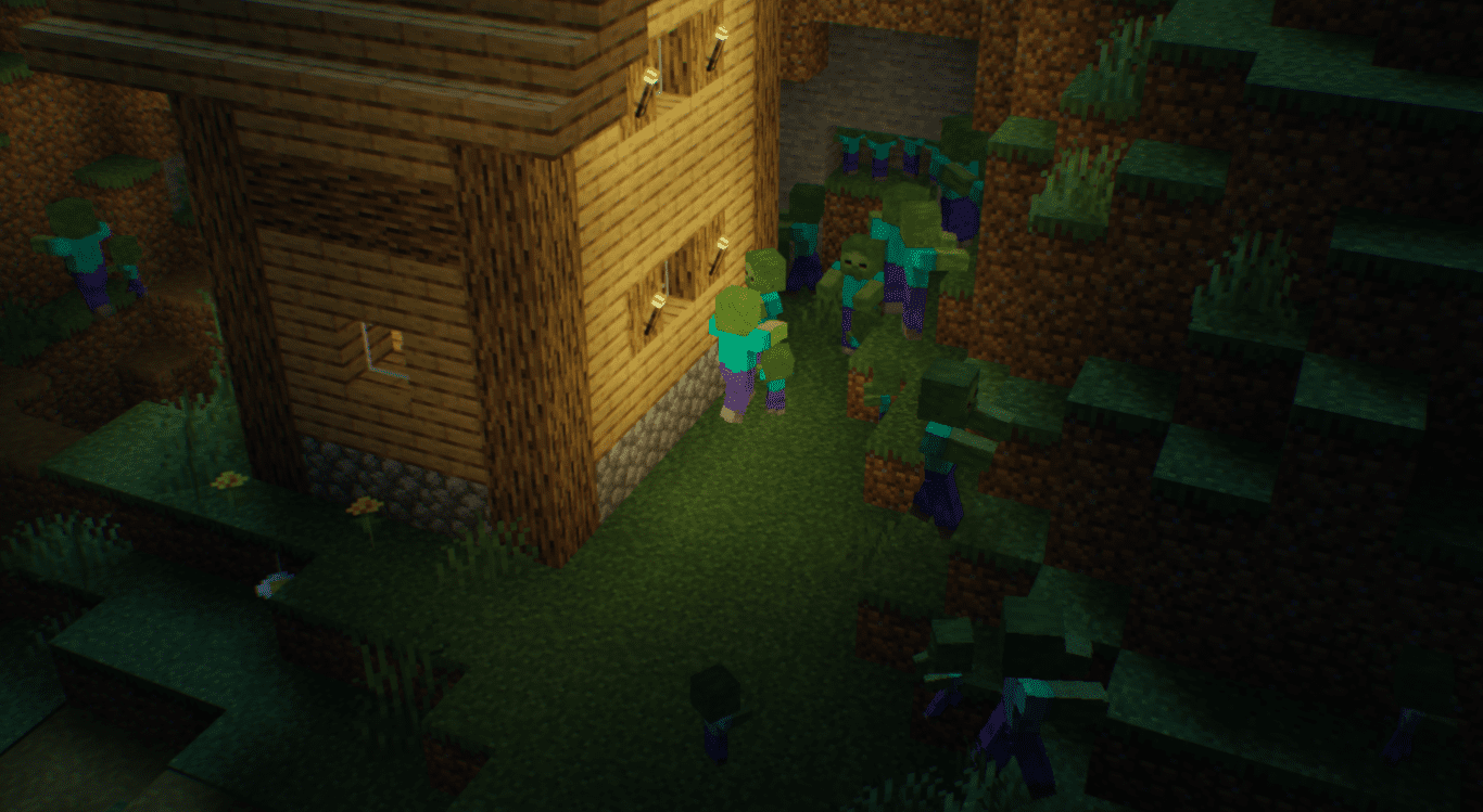 Скриншот битвы с ордой зомби в моде The Hordes для Minecraft