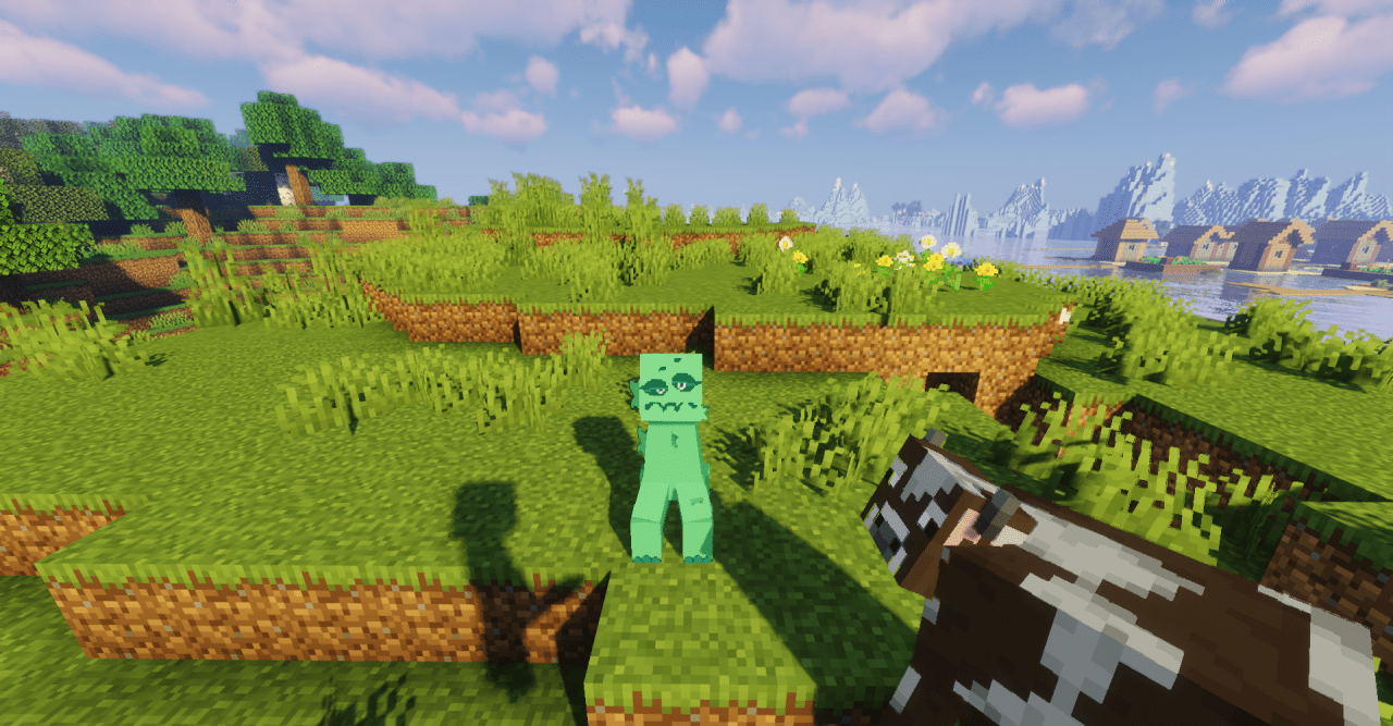 Пример измененных криперов и зомби в мультяшном стиле в Minecraft