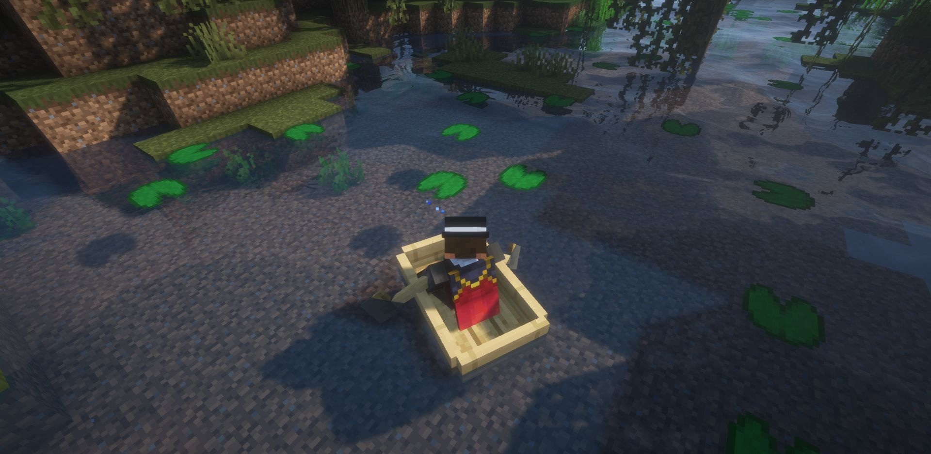 Сравнение поведения кувшинок с модом и без него в Minecraft