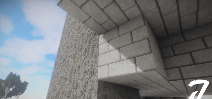 Красивый замок из камня и дерева в биоме равнин Minecraft