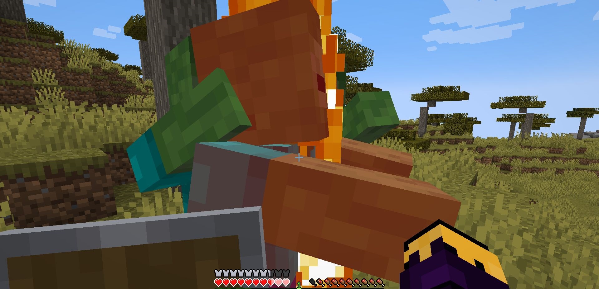 Пример работы мода Tilt Break в Minecraft: наклон экрана при атаке скелета