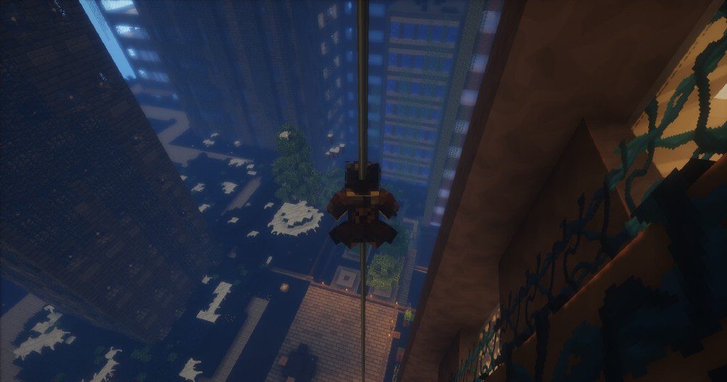 Сравнение обычного спуска и быстрого скольжения по шестам в Minecraft