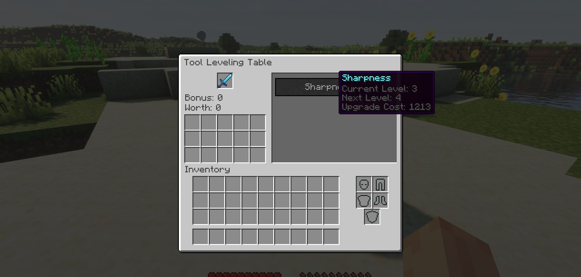 Пример прокачанной алмазной кирки с улучшениями в Tool Leveling Mod