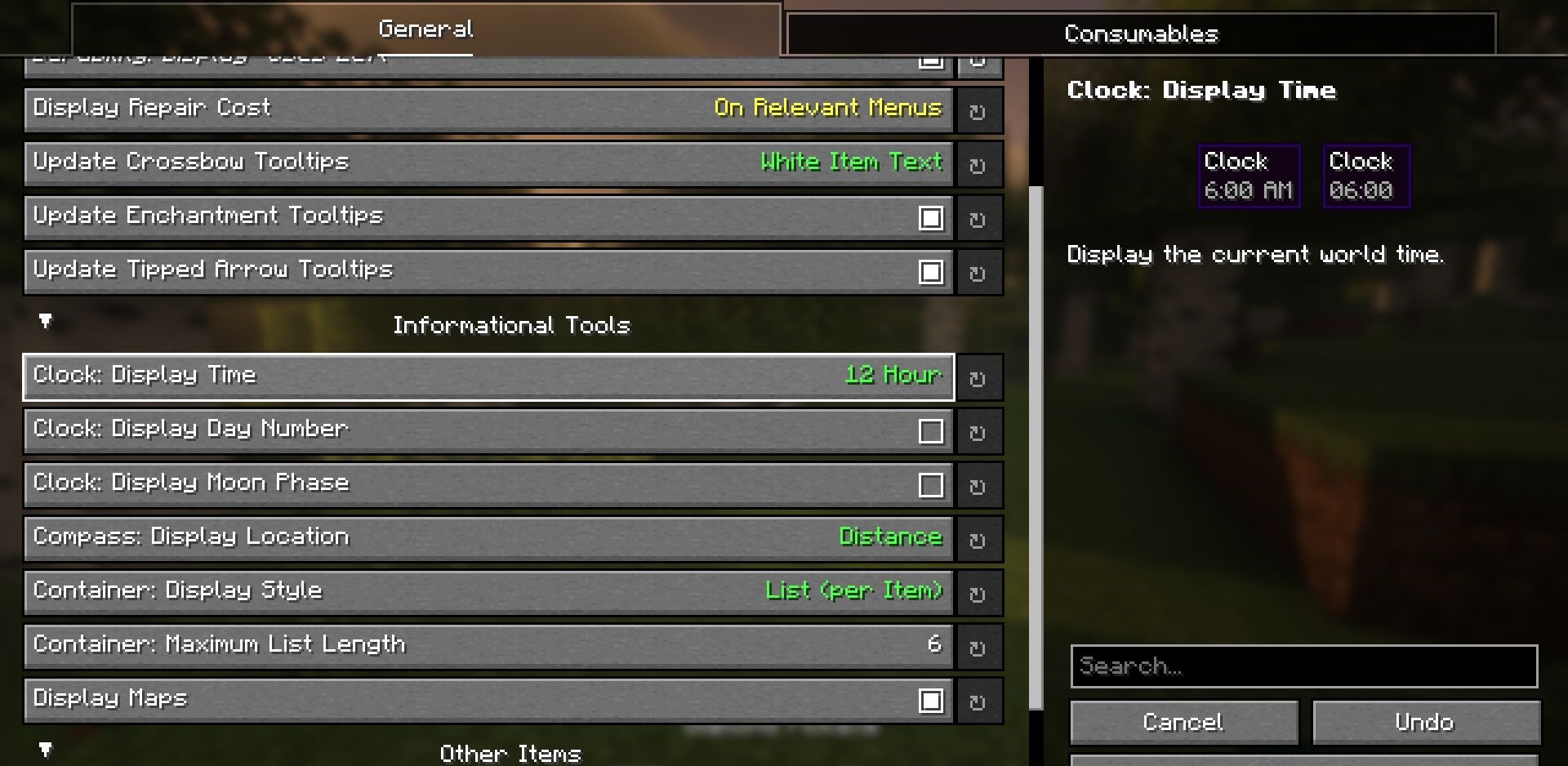 Интерфейс настроек Tooltip Tweaks в Minecraft с возможностью изменения цвета текста