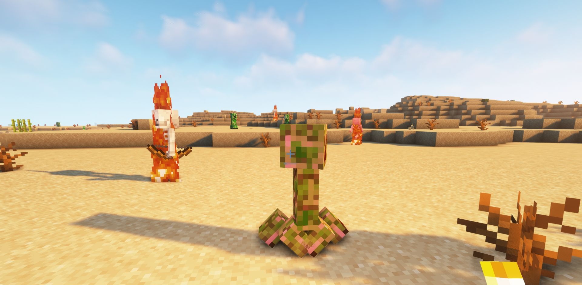 Игрок использует факел для поджигания деревянных блоков в Minecraft