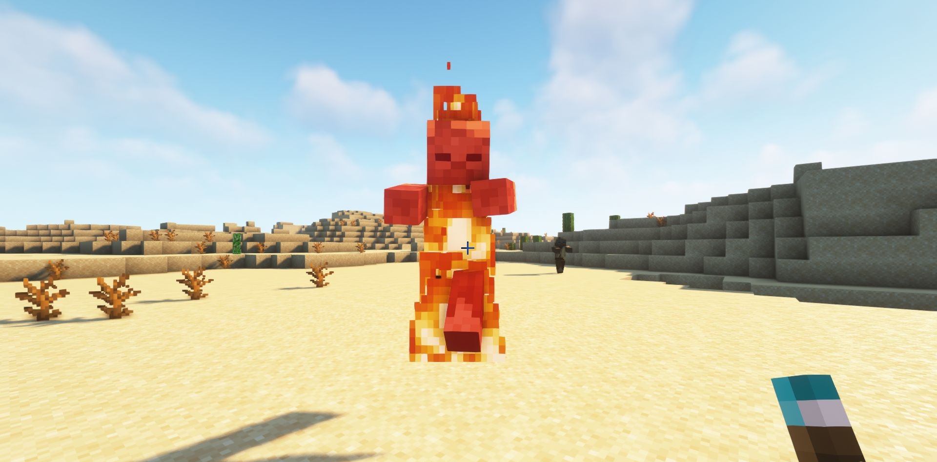 Эффект поджигания мобов факелом в Minecraft с модом Torch Hit