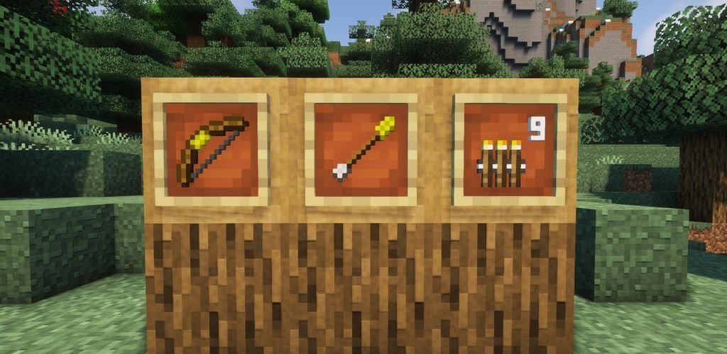 Игрок использует TorchBow для освещения темной пещеры в Minecraft